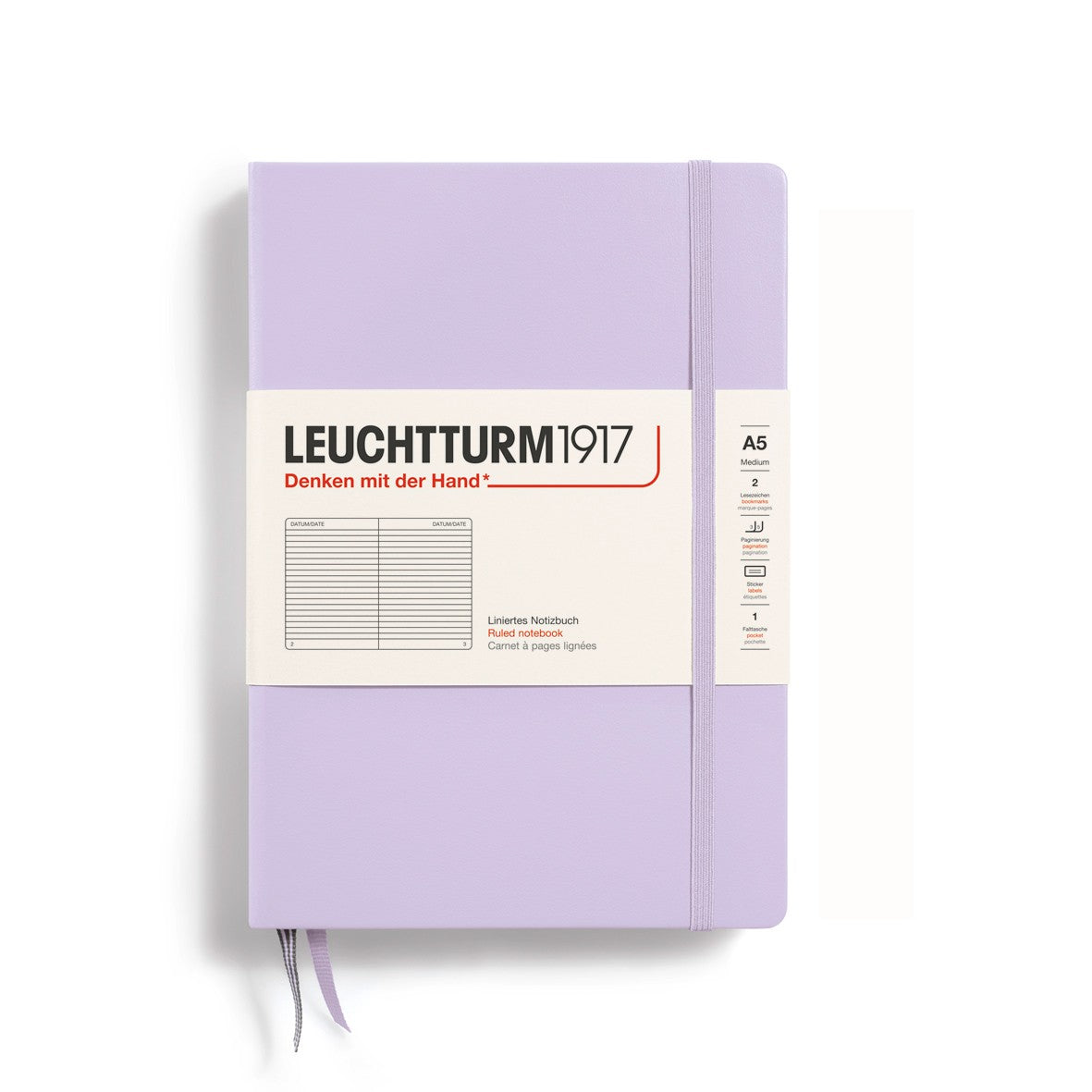 LEUCHTTURM1917, Ruled A5 (Medium) Hardcover, Lilac Colour, Notebook Classic