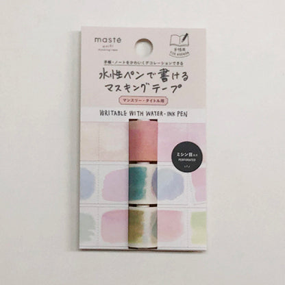 MARK'S, Watercolor, maste Masking Tape Writable with Water-Ink Pen, Monthly Title, 3-Roll Set, 21mm x 2m