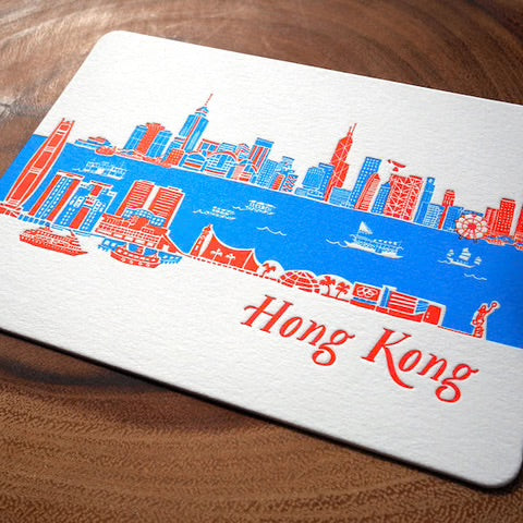 Hong Kong Skyline - Day, Letterpress Postcard