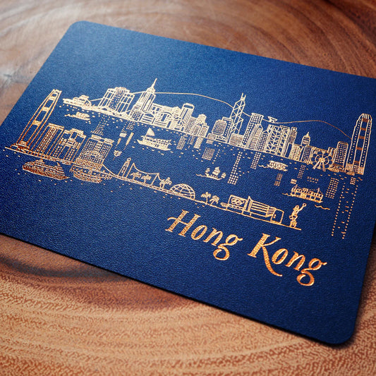Hong Kong Skyline - Night, Gold Foil Postcard