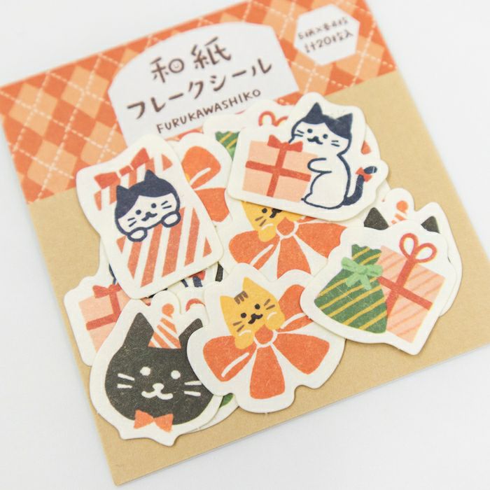 Cat and Present, Washi Flake Stickers