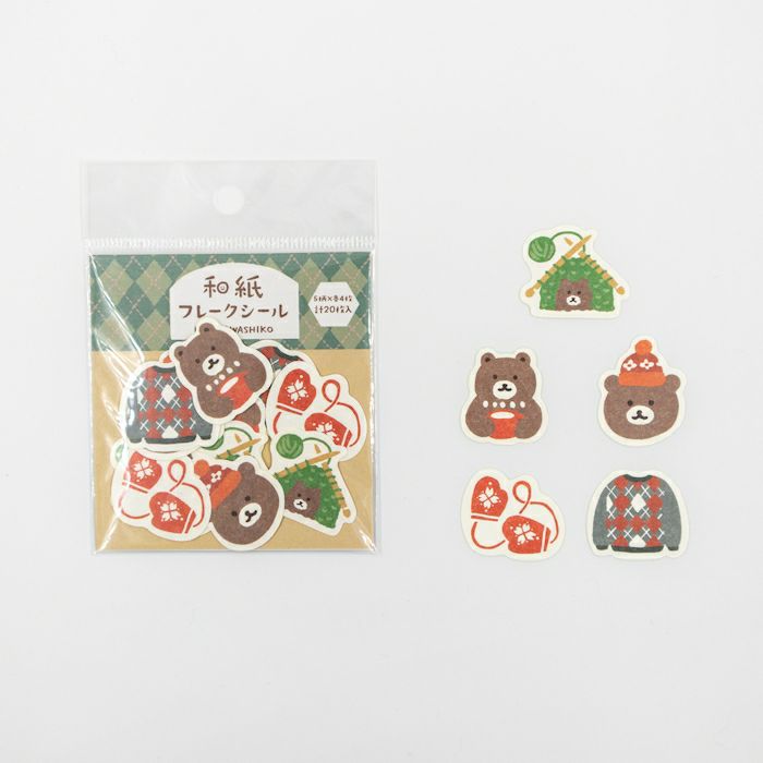 Bear and Knitting, Washi Flake Stickers