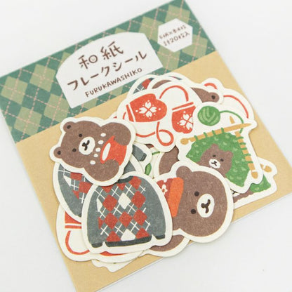 Bear and Knitting, Washi Flake Stickers