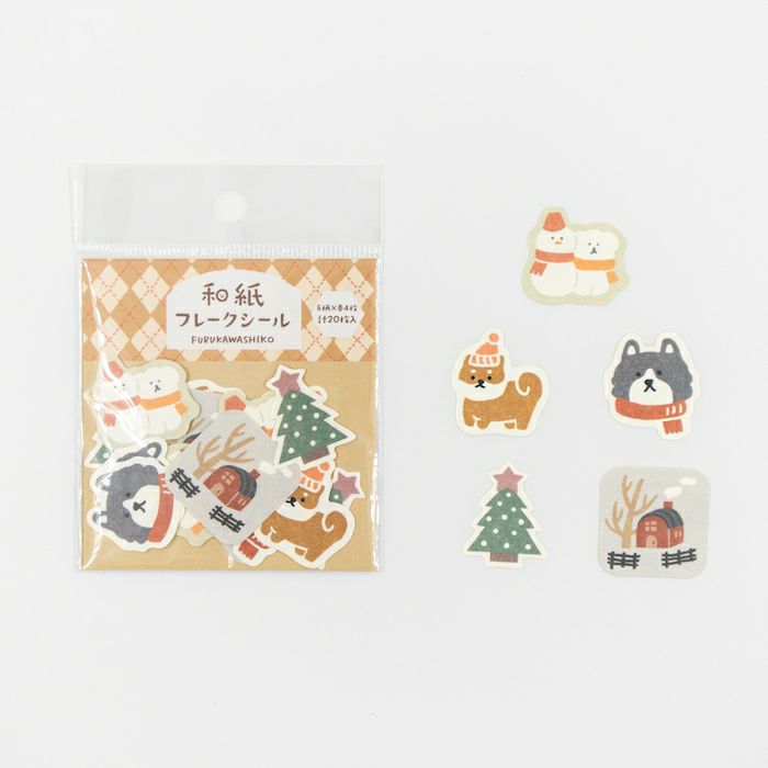 Dog and Snow, Washi Flake Stickers