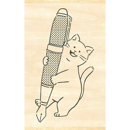 Beverly, Cat and Fountain Pen, Ink Companion (インクのあいぼう) Wooden Rubber Stamp