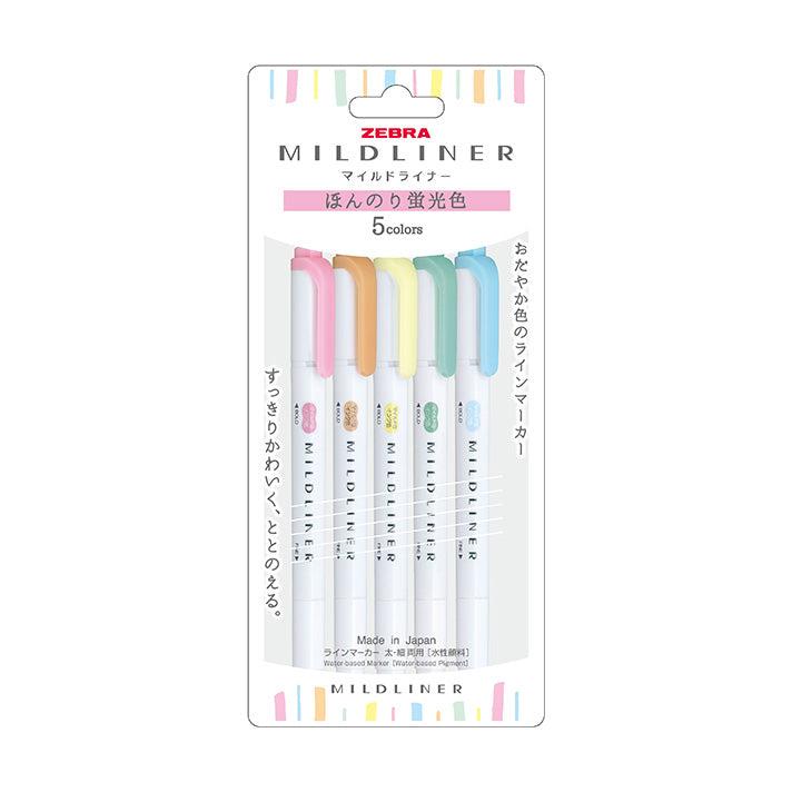 Mildliner, Slightly Fluorescent Colors (ほんのり蛍光色), 5 Colors Set