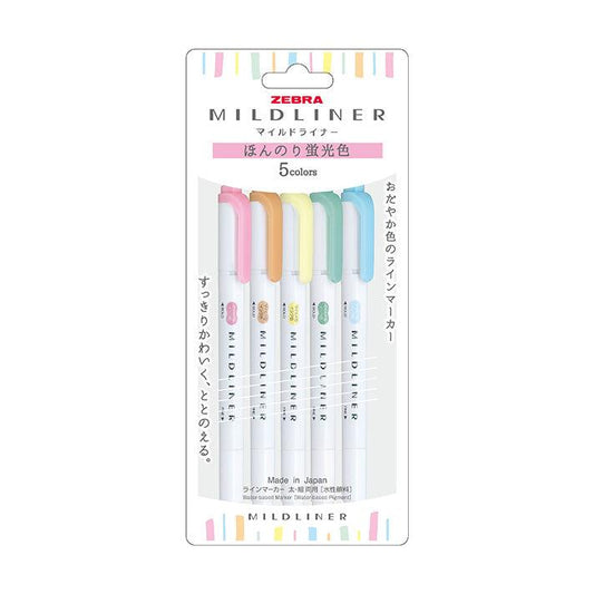 Mildliner, Slightly Fluorescent Colors (ほんのり蛍光色), 5 Colors Set