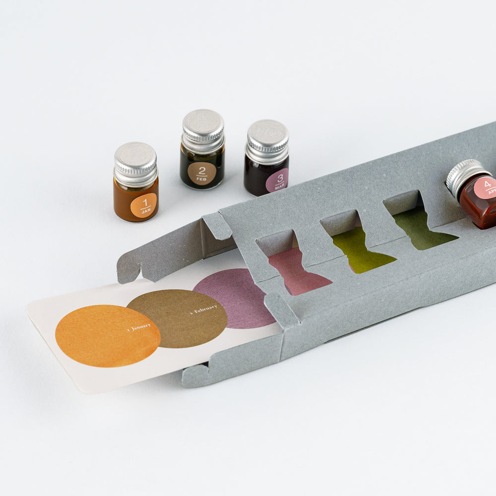 Mini Ink Bottle Set (Jan - Jun), Kakimori x TSUKI no IRO Pigment Ink