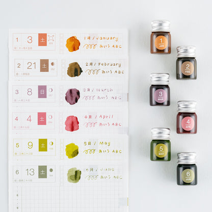 Mini Ink Bottle Set (Jan - Jun), Kakimori x TSUKI no IRO Pigment Ink