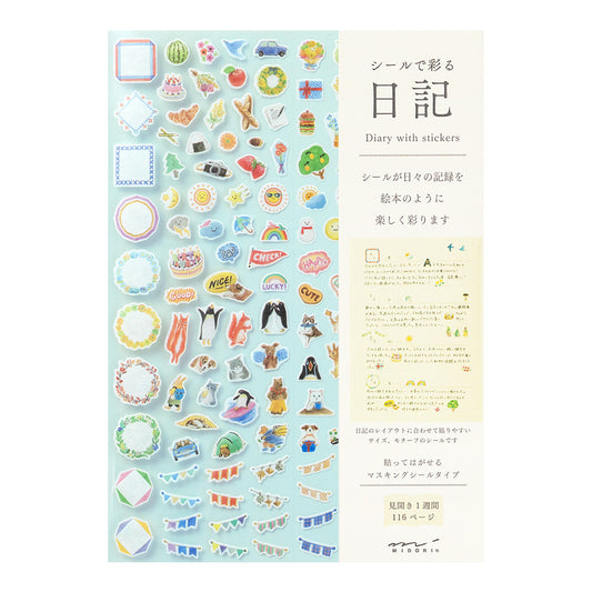 midori, Diary with Stickers, Light Blue