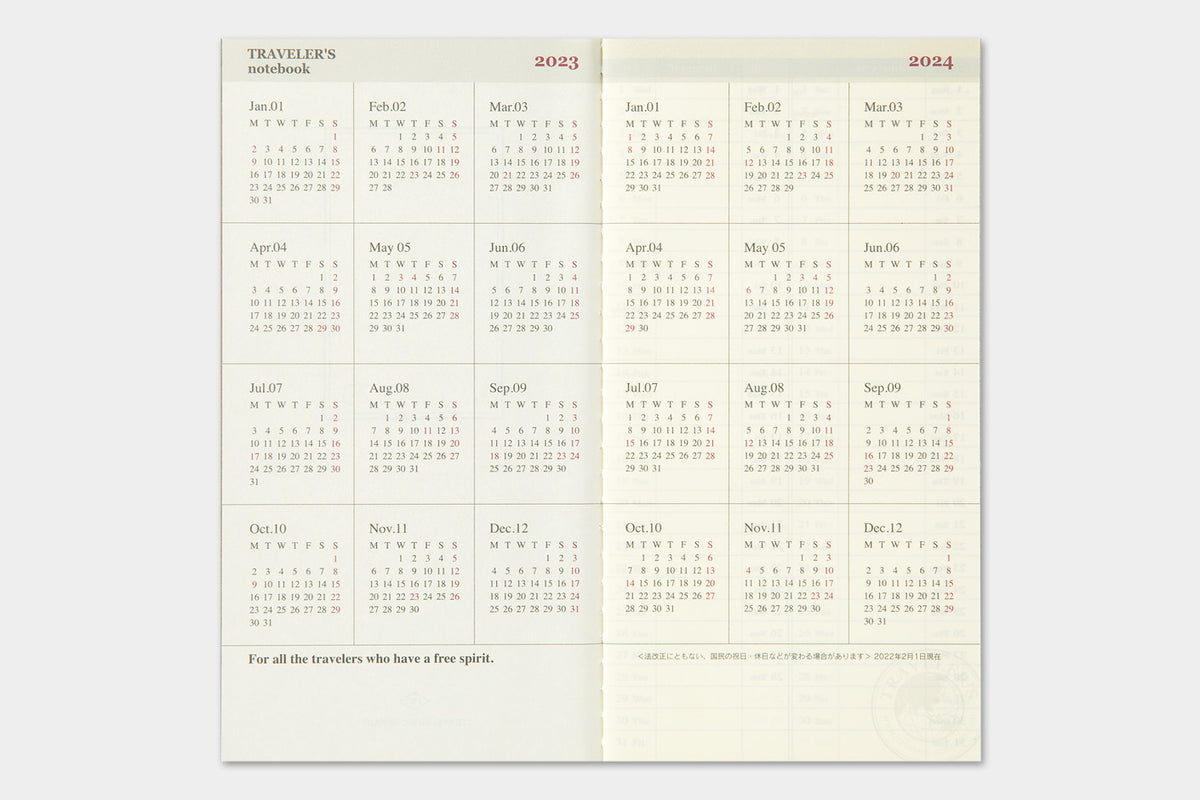TRAVELER'S notebook, 2023 Weekly + Memo, Refill Regular Size