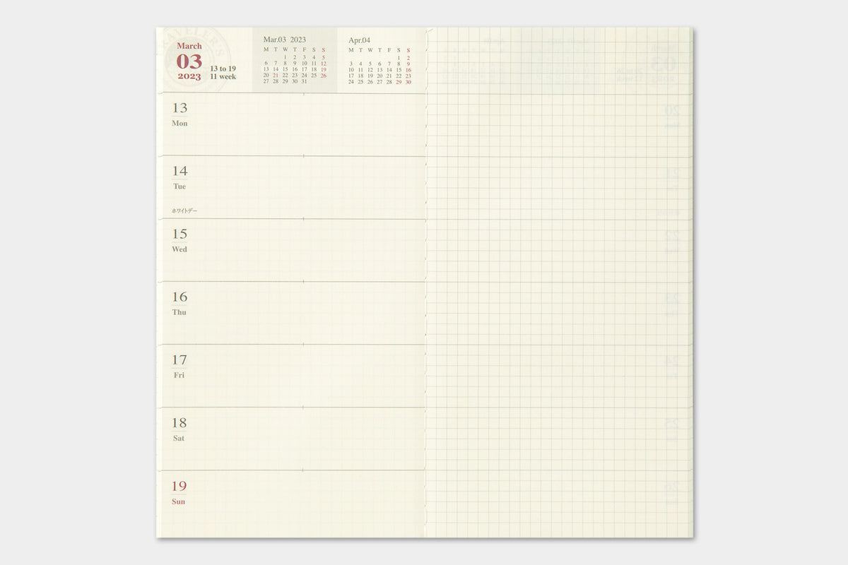 TRAVELER'S notebook, 2023 Weekly + Memo, Refill Regular Size