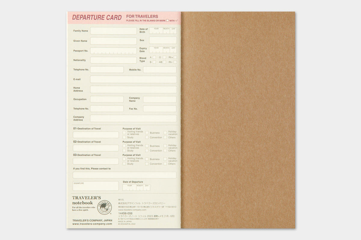 TRAVELER'S notebook, 2023 Weekly + Memo, Refill Regular Size