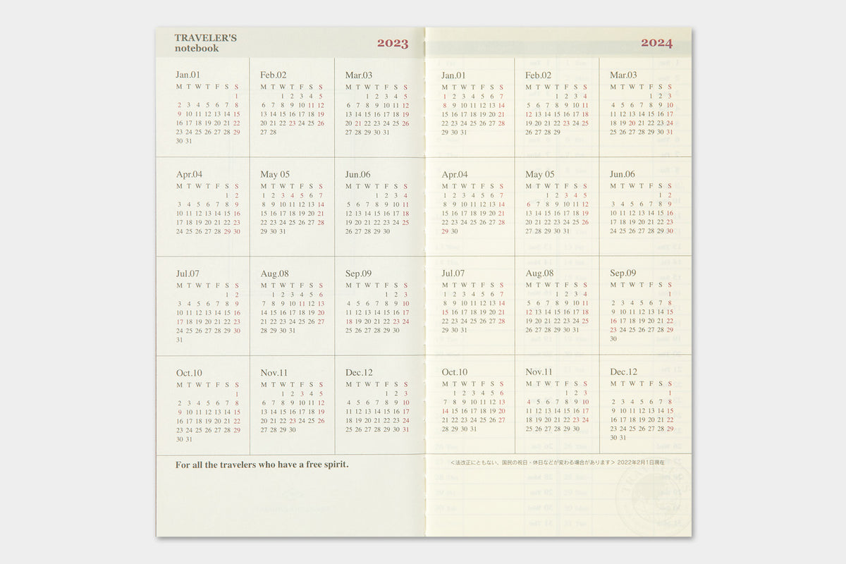 TRAVELER'S notebook, 2023 Weekly + Memo, Refill Regular Size