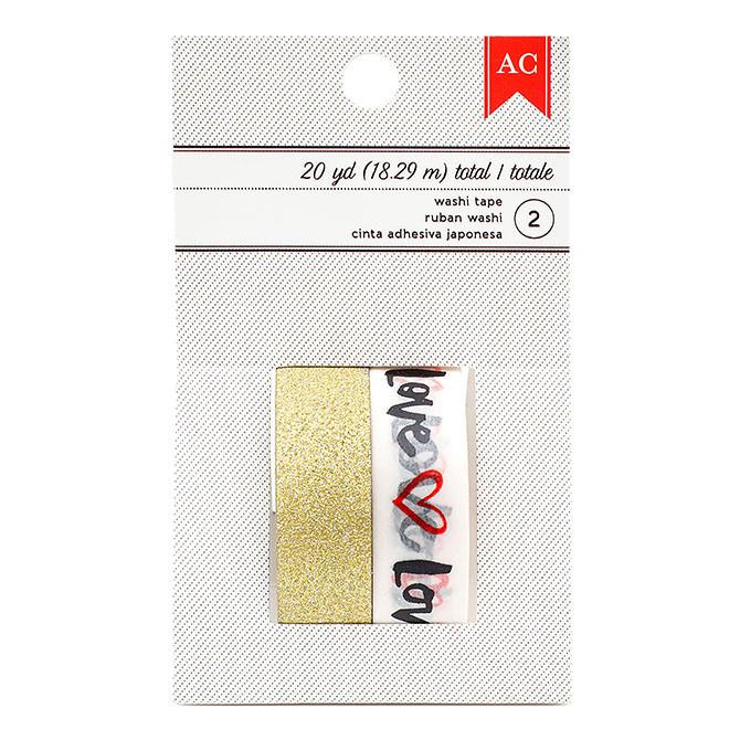 Masking Tape - American Crafts, Valentine Gold Glitter And Love, 5/8 inch x 20 yard - KEY Handmade
