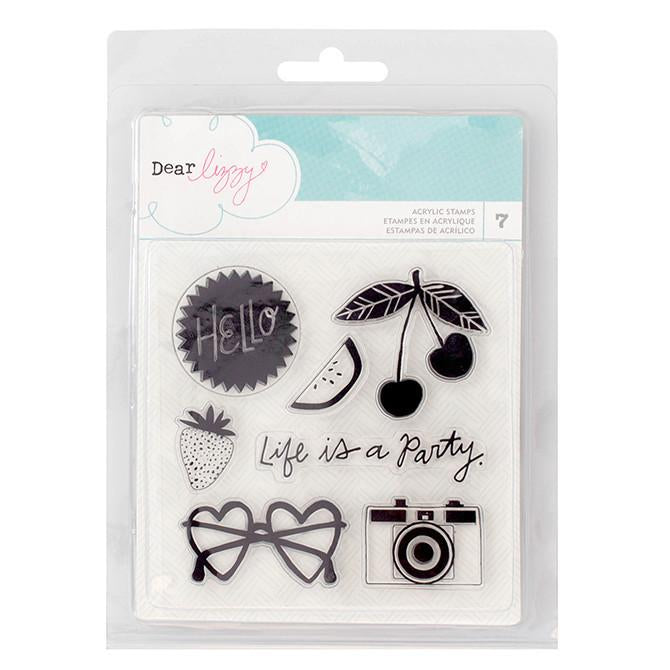 Stamps - Dear Lizzy, Happy Place, Acrylic Stamps (7 Piece) - KEY Handmade
