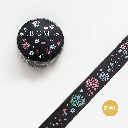 BGM, Magnificent Night・Flower, Washi Tape Foil Stamping, 15mm x 5m