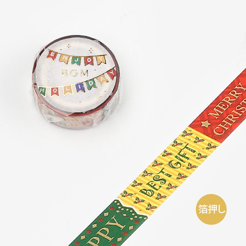 BGM, Christmas Limited．Message, Washi Tape Foil Stamping, 15mm x 5m