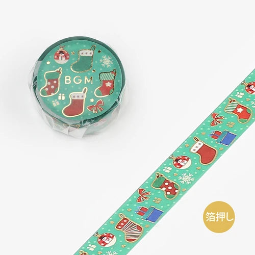 BGM, Christmas Limited．Socks, Washi Tape Foil Stamping, 15mm x 5m