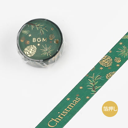 BGM, Christmas Limited．Pine Cones, Washi Tape Foil Stamping, 15mm x 5m
