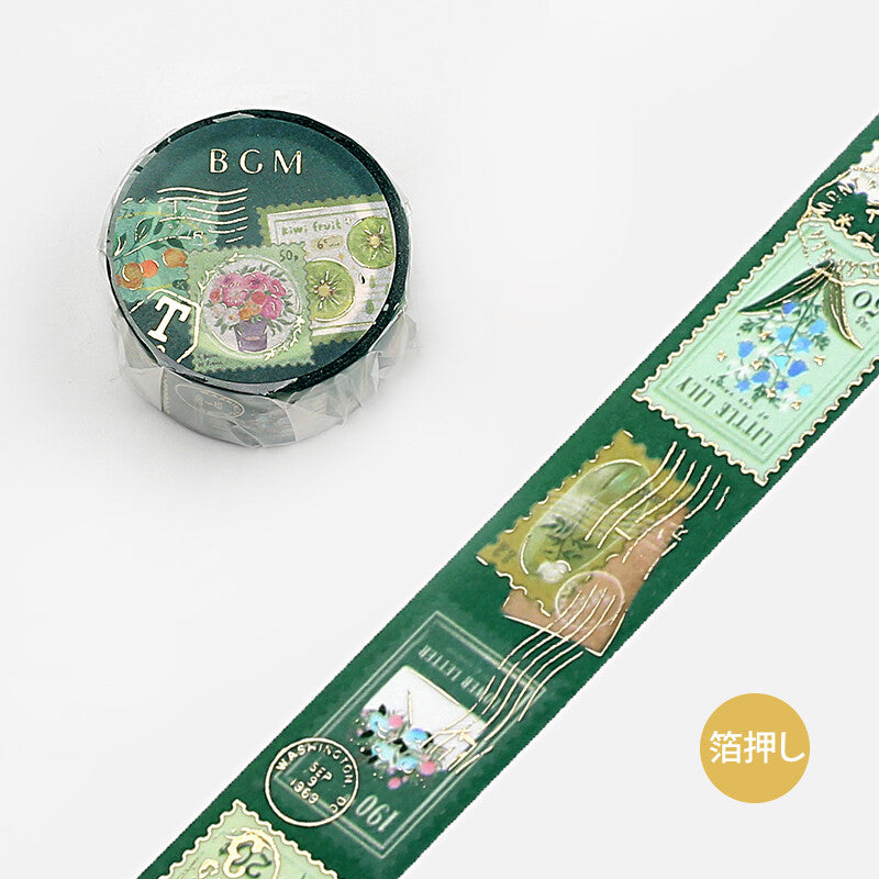 BGM, Post Office．Plant Green, Washi Tape Foil Stamping, 20mm x 5m